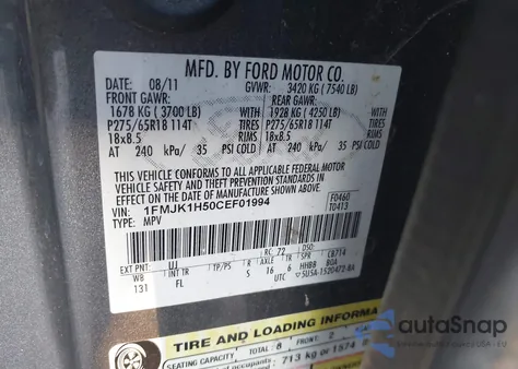 2012 Ford Expedition El Xlt from USA, damaged, VIN 1FMJK1H50CEF01994